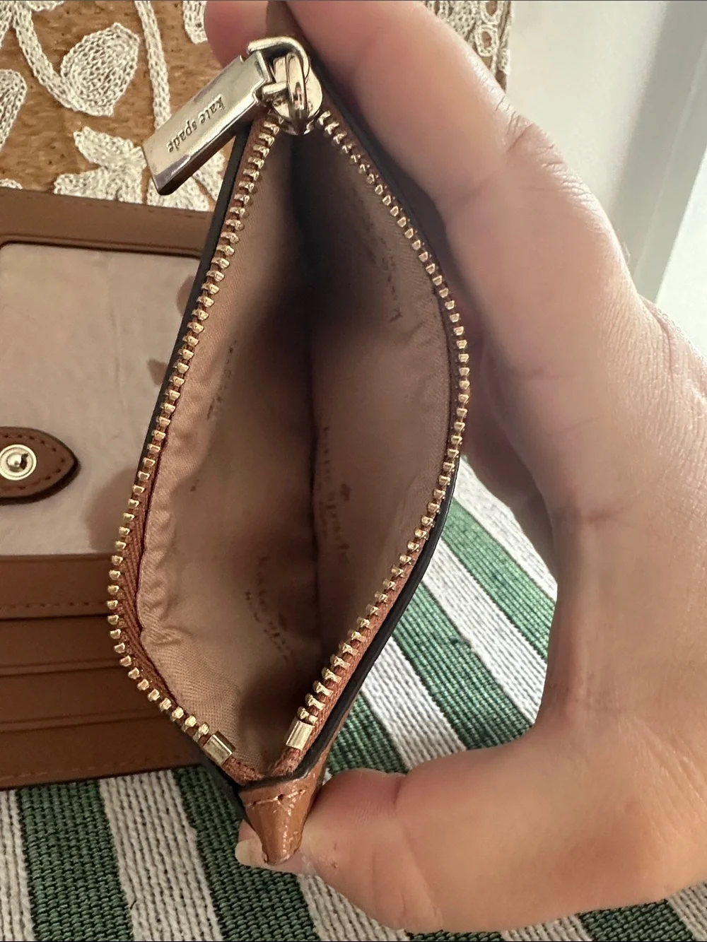 kate spade Brown Pebble Leather Zip Card Wallet